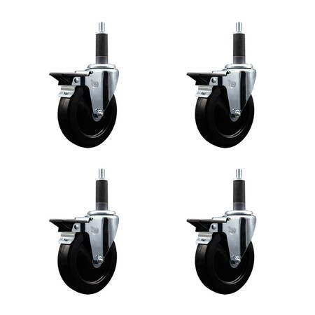Service Caster 5'' Hard Rubber Swivel 1'' Expanding Stem Caster Set with Brake, 4PK SCC-EX20S514-HRS-PLB-1-4